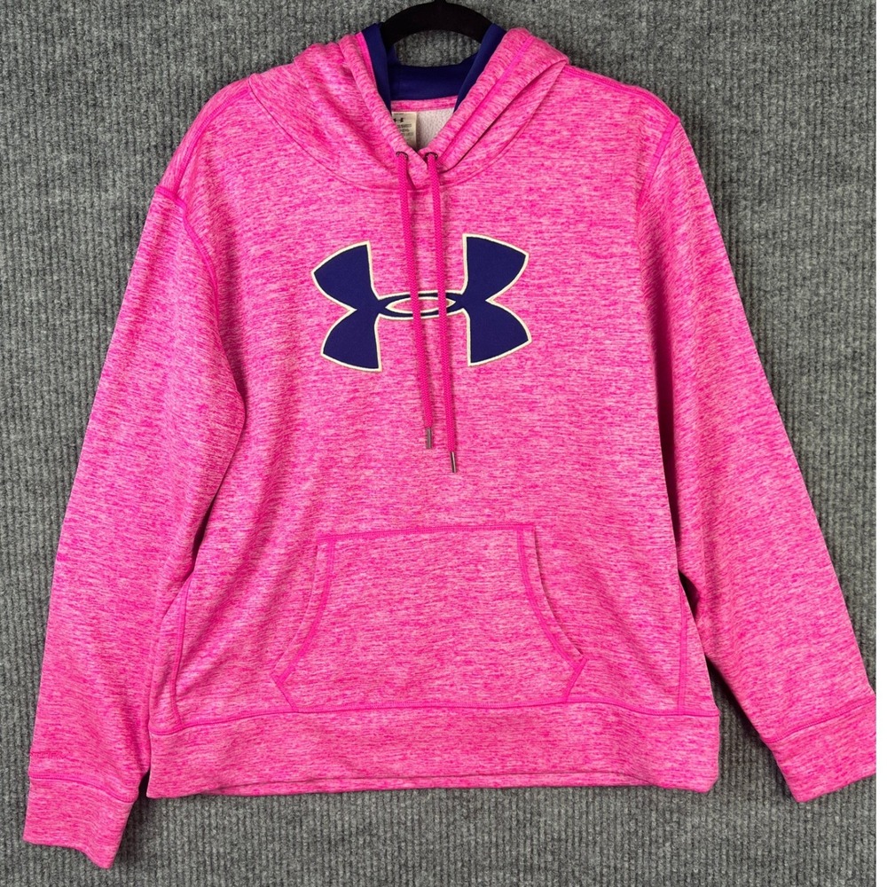 Under Armour Women's XL HeatGear Pink Logo Pullover Hoodie Athletic Y2K